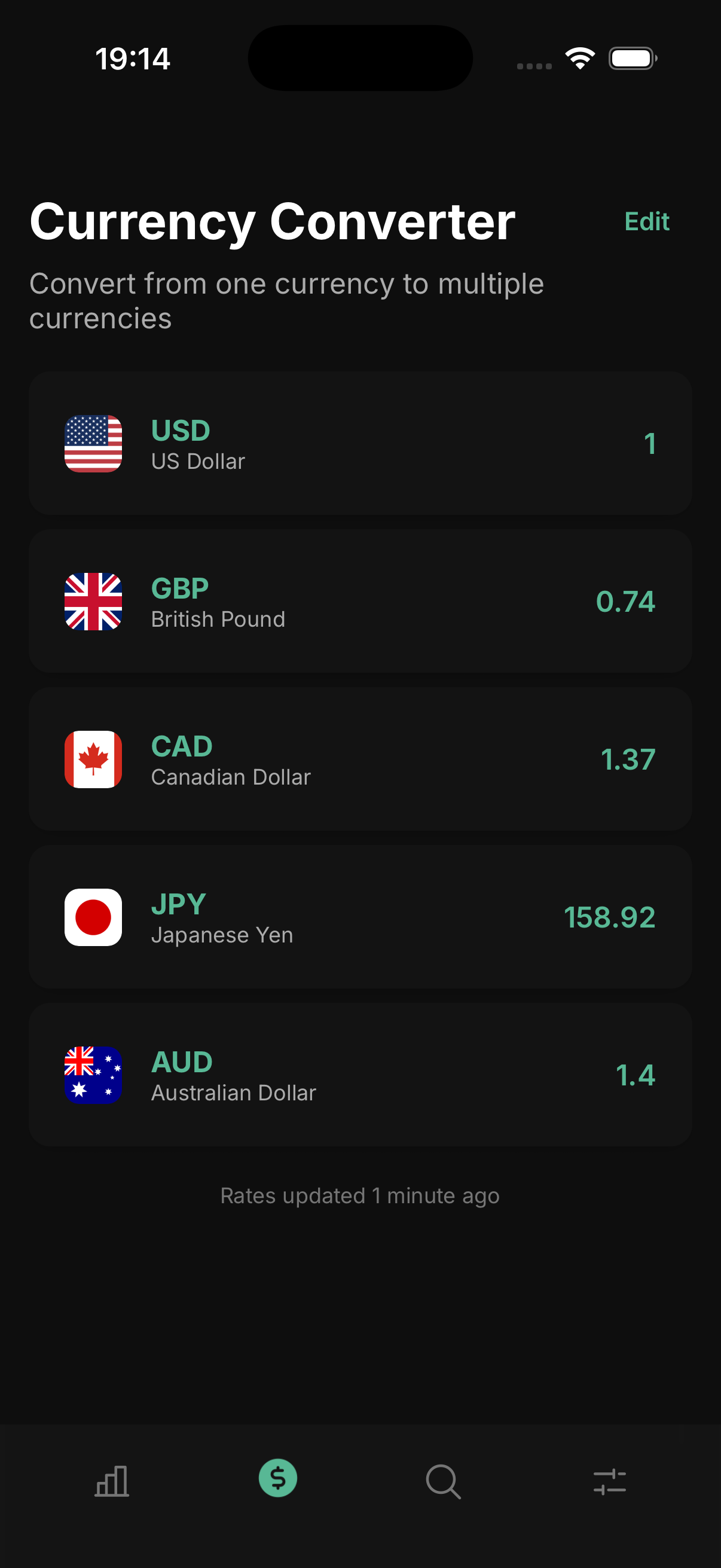 Track multiple currencies at once. screenshot
